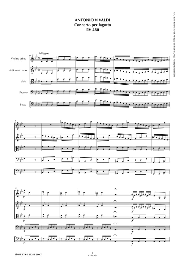 RV 480 Concerto per Fagotto in do minore