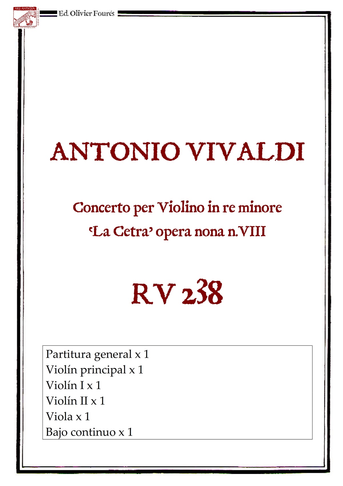 RV 238 Concerto per Violino in re minore -La Cetra- opera nona n.VIII
