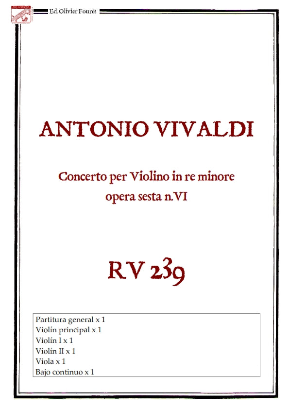 RV 239 Concerto per Violino in re minore opera sesta n.VI