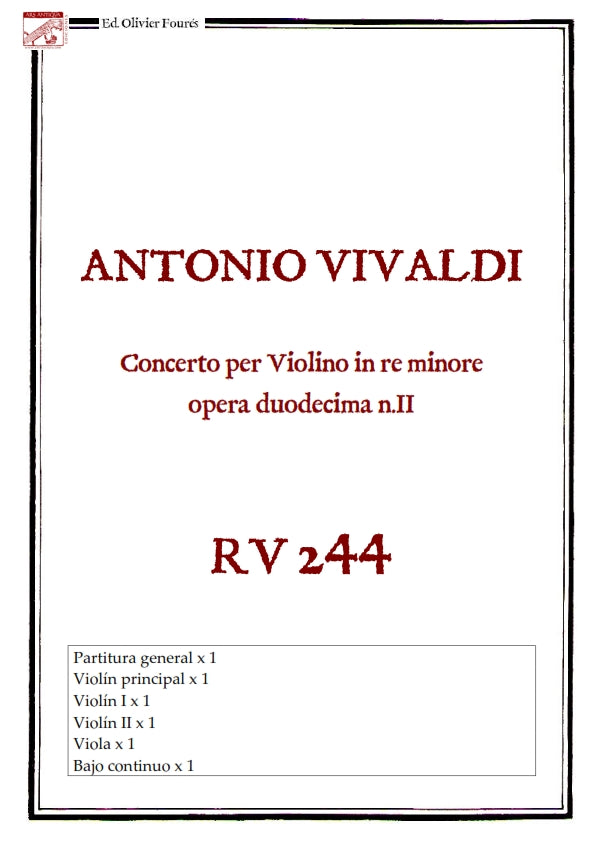 RV 244 Concerto per Violino in re minore opera duodecima n.II