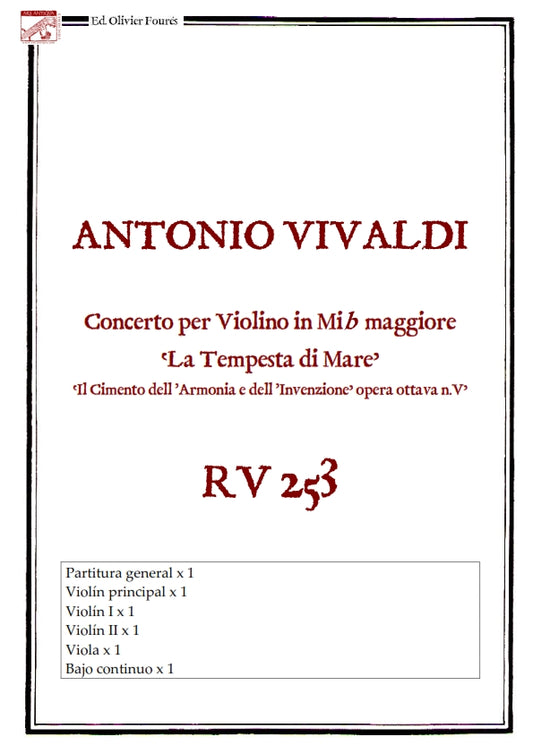 RV 253 Concerto per Violino in Mib maggiore -LA TEMPESTA DI MARE- "Il Cimento dell´Armonia e dell´Invenzione" opera ottava N.V
