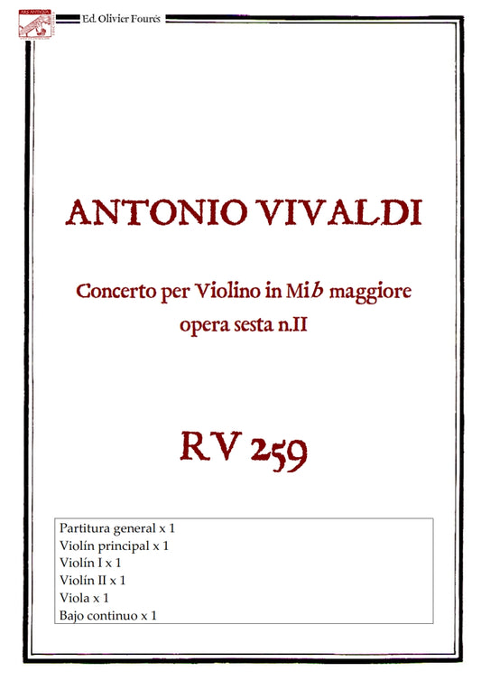 RV 259 Concerto per Violino in Mib maggiore opera sesta n.II