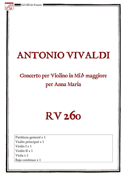 RV 260 Concerto per Violino in Mib maggiore per Anna Maria