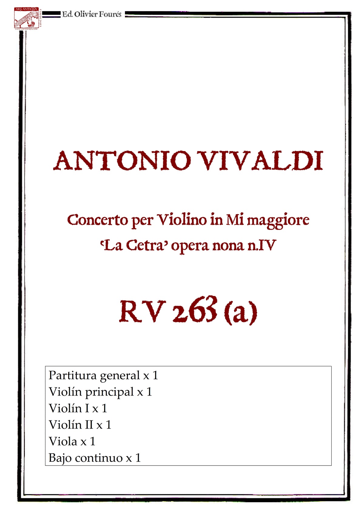 RV 263 Concerto per Violino in Mi maggiore -La Cetra- opera nona n.IV