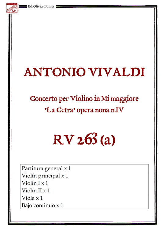 RV 263 Concerto per Violino in Mi maggiore -La Cetra- opera nona n.IV