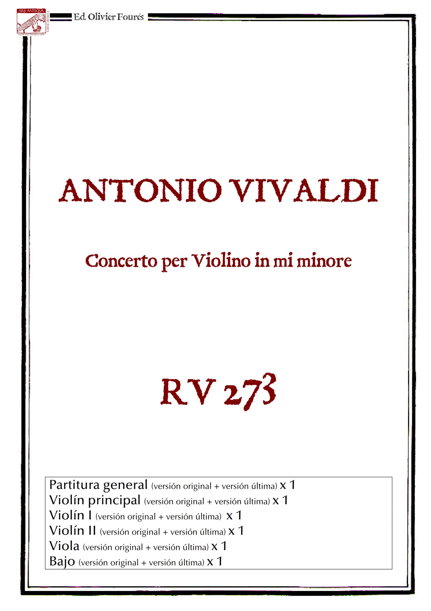 RV 273 Concerto per Violino in mi minore