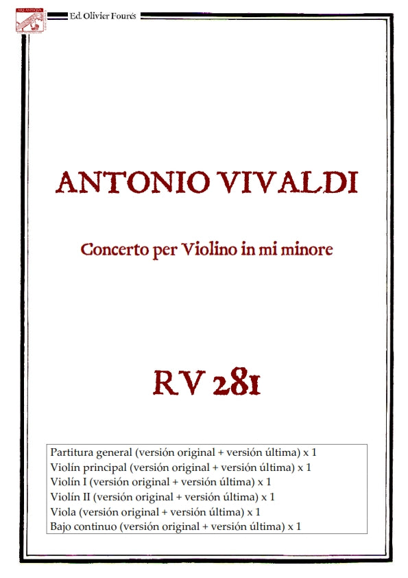 RV 281 Concerto per Violino in mi minore