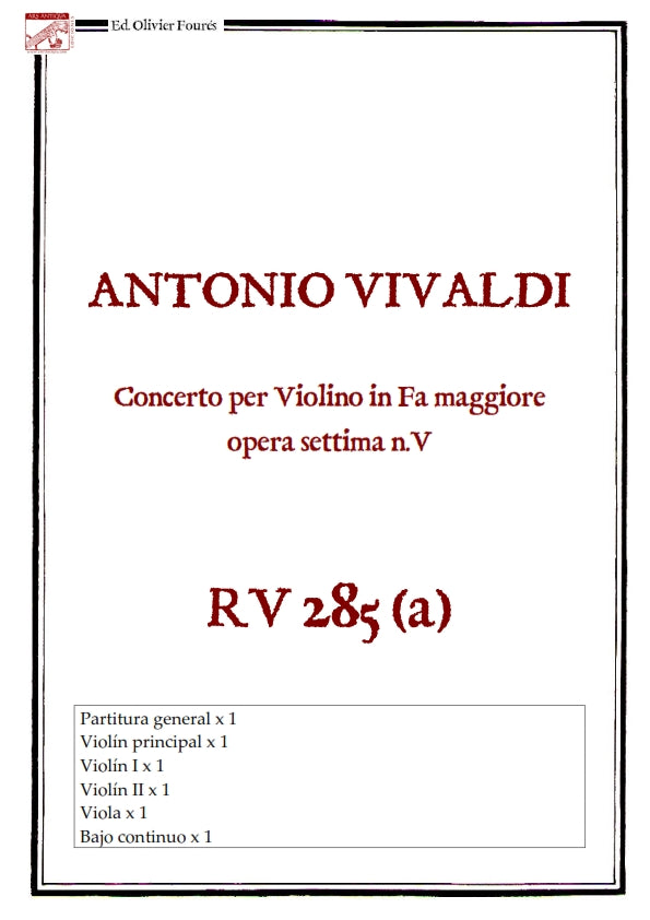 RV 285 Concerto per Violino in Fa maggiore opera settima n.V