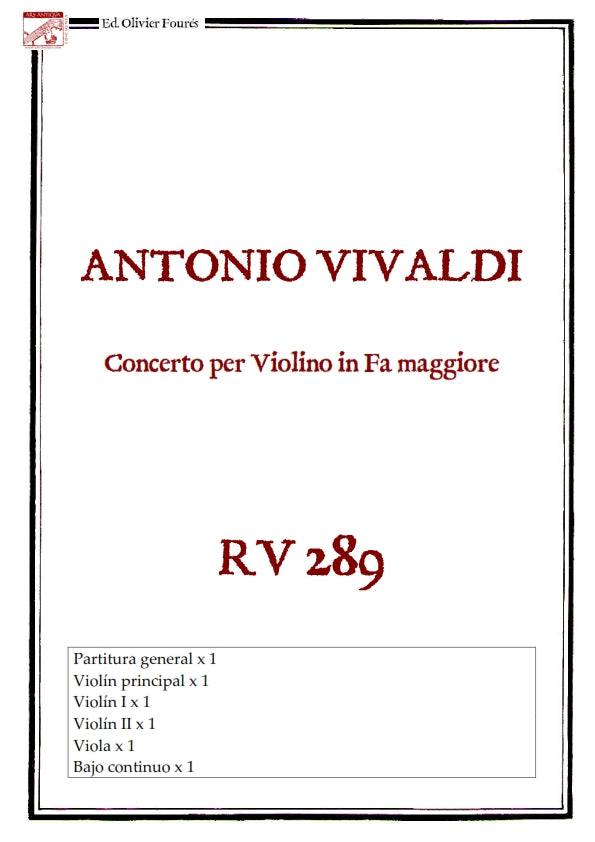 RV 289 Concerto per Violino in Fa maggiore
