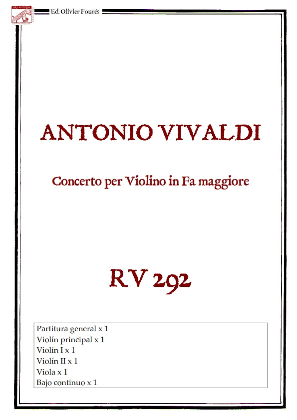 RV 292 Concerto per Violino in Fa maggiore