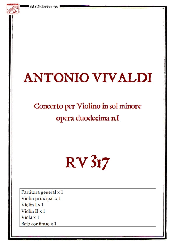 RV 317 Concerto per Violino in sol minore. Opera duodecima N.I