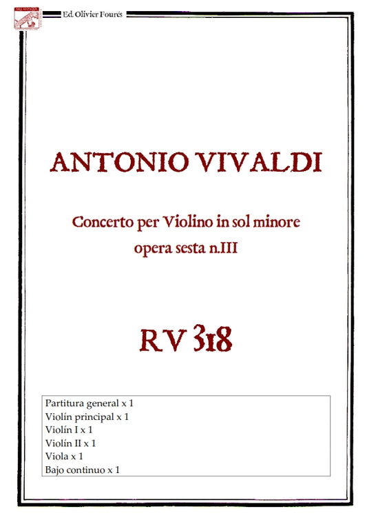 RV 318 Concerto per Violino in sol minore opera sesta n.III