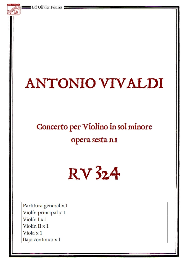 RV 324 Concerto per Violino in sol minore opera sesta n.I