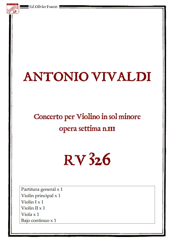 RV 326 Concerto per Violino in sol minore opera settima n.III