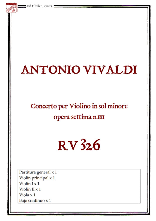 RV 326 Concerto per Violino in sol minore opera settima n.III