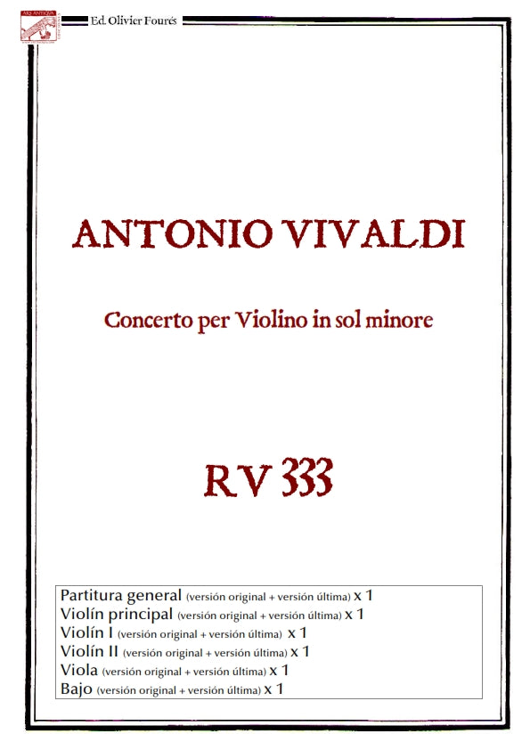 RV 333 Concerto per Violino in sol minore