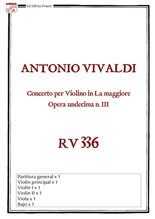 RV 336 Concerto per Violino in La maggiore opera undecima n.III