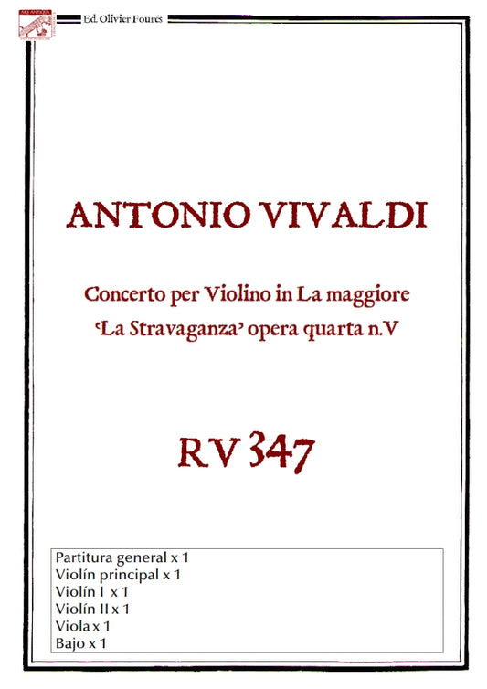 RV 347 Concerto per Violino in La maggiore "La Stravaganza" opera quarta N.V