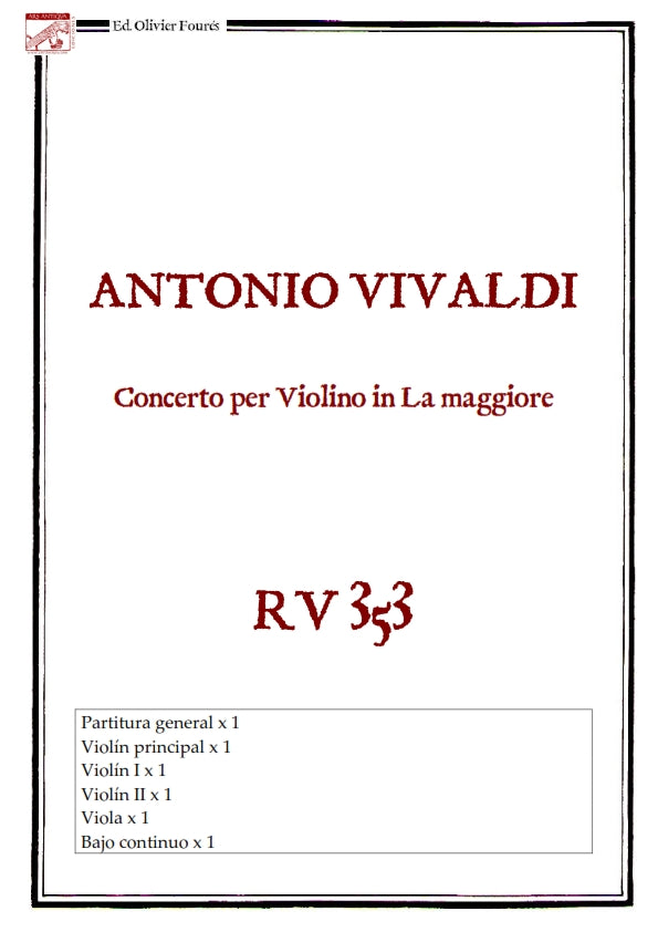 RV 353 Concerto per Violino in La maggiore