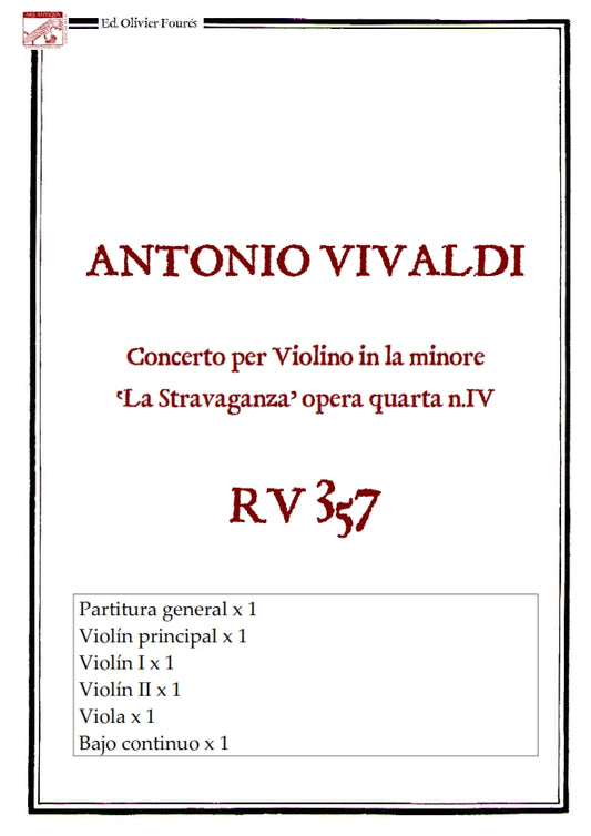 RV 357 Concerto per Violino in la minore "La Stravaganza" opera quarta N.IV