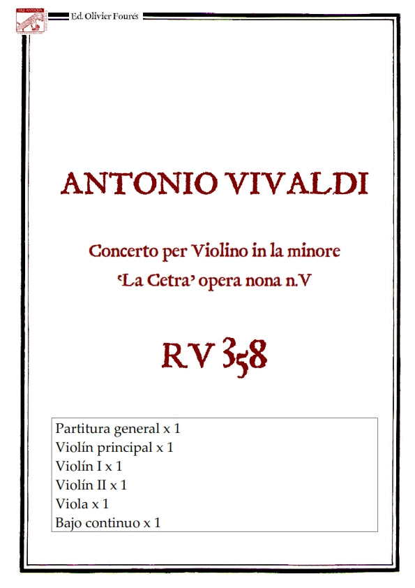 RV 358 Concerto per Violino in la minore "La Cetra" opera nona n.V