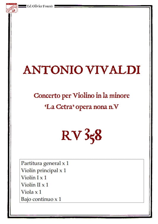 RV 358 Concerto per Violino in la minore "La Cetra" opera nona n.V