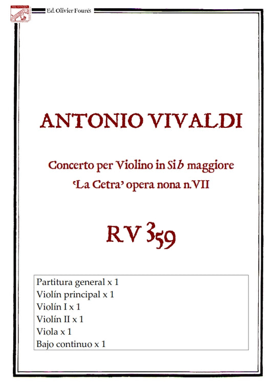 RV 359 Concerto per Violino in SI-b maggiore "La Cetra" opera nona n.VII