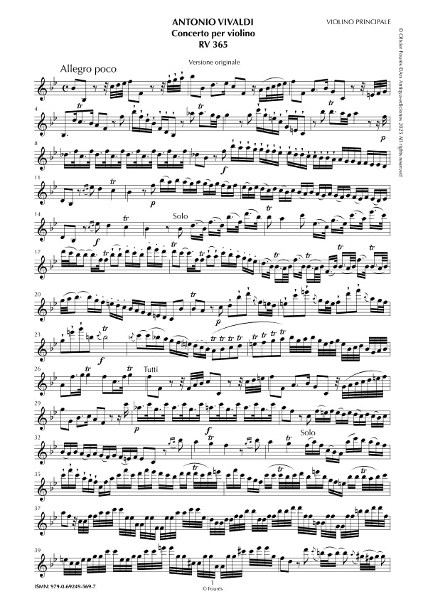 RV 365 Concerto per Violino in Si-b maggiore