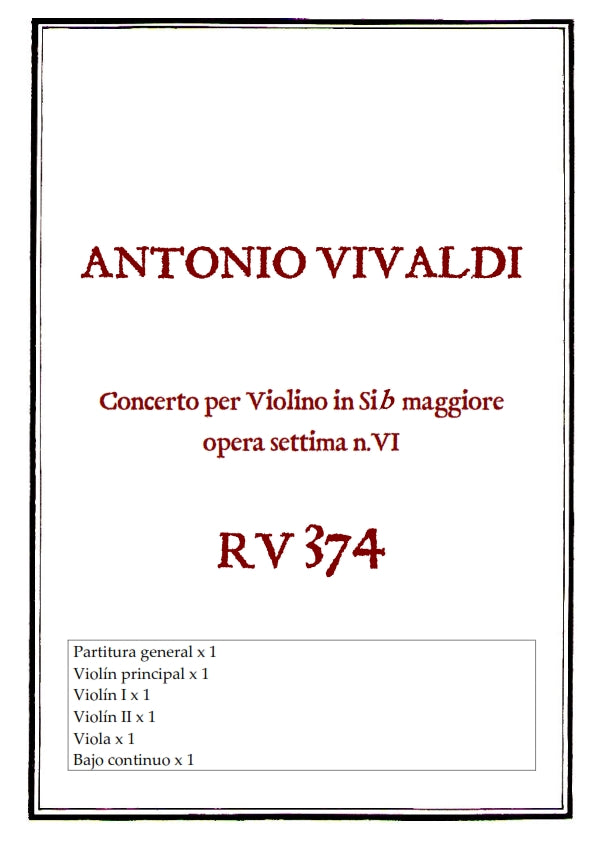RV 374 Concerto per Violino in SI-b maggiore opera settima n.VI