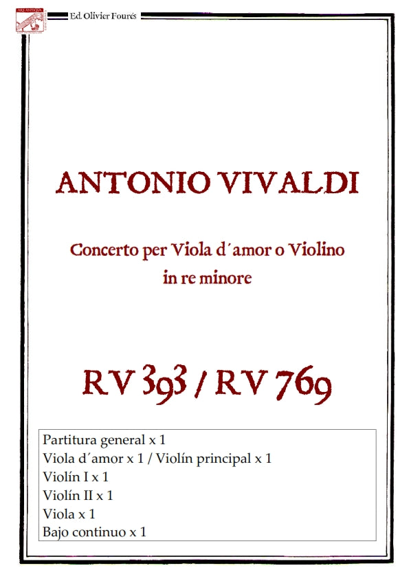 RV 393 / RV 769 Concerto per Viola d´Amor o Violino in in re minore