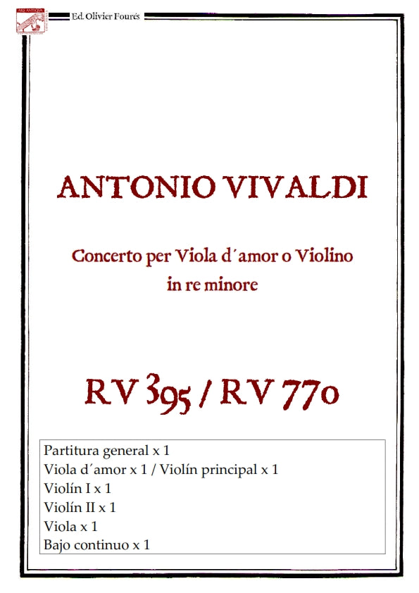 RV 395 / RV 770 Concerto per Viola d´Amor o Violino in in re minore