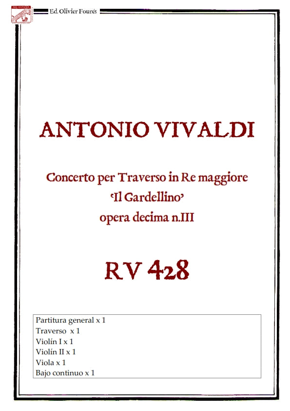 RV 428 Concerto per Traverso in Re maggiore -IL GARDELLINO- Opera decima n.III