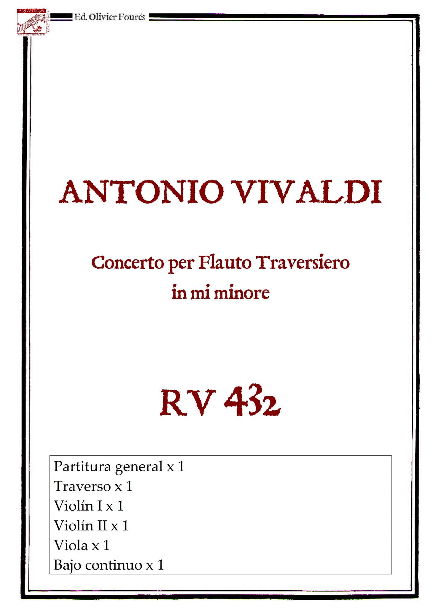 RV 432 Concerto per Flauto Traversiero in mi minore