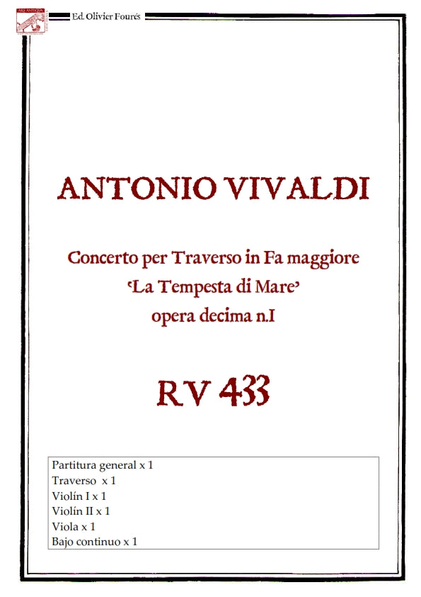 RV 433 Concerto per Traverso in Fa maggiore -LA TEMPESTA DI MARE- Opera decima n.I