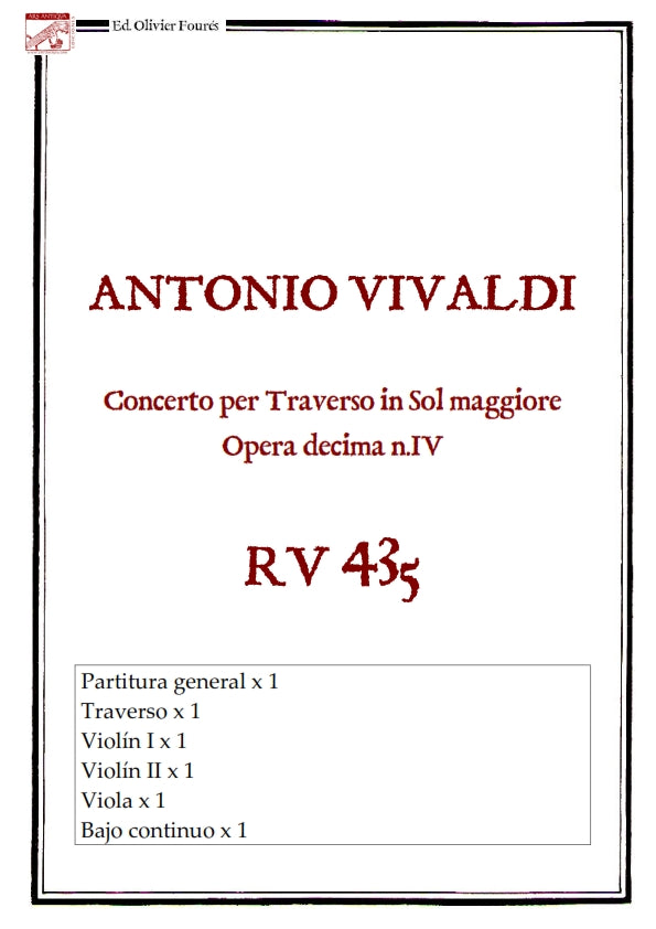 RV 435 Concerto per Traverso in Sol maggiore. Opera decima n.IV