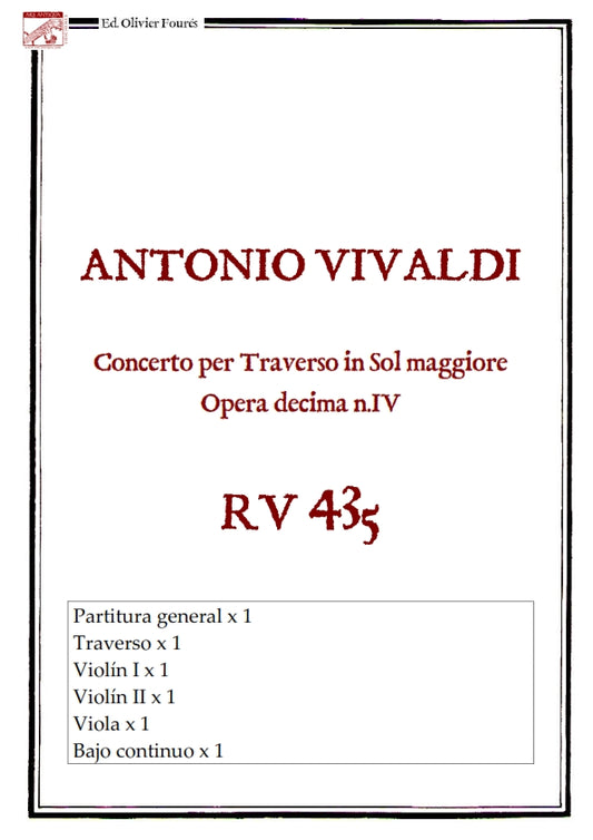 RV 435 Concerto per Traverso in Sol maggiore. Opera decima n.IV