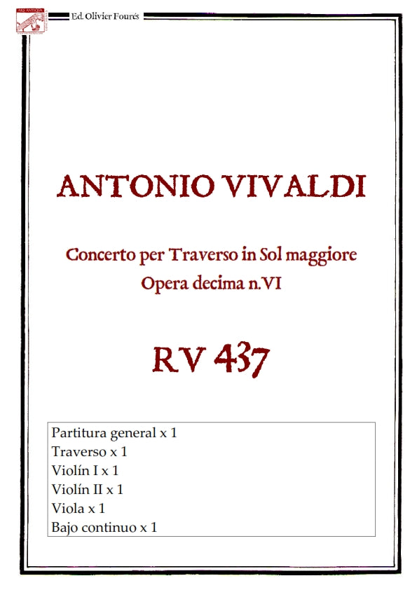 RV 437 Concerto per Traverso in Sol maggiore. Opera decima n.VI