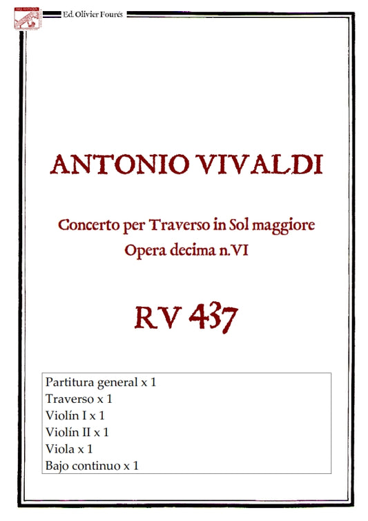 RV 437 Concerto per Traverso in Sol maggiore. Opera decima n.VI
