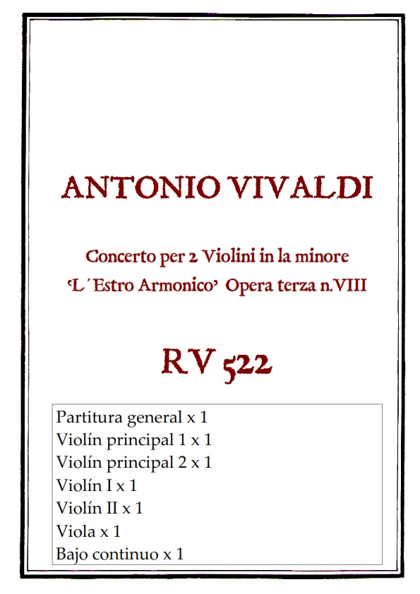 RV 522 Concerto per 2 Violini in la minore "L´Estro Armonico" opera terza n.VIII