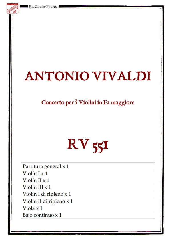 RV 551 Concerto per 3 Violini in Fa maggiore