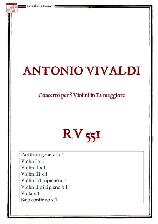 RV 551 Concerto per 3 Violini in Fa maggiore