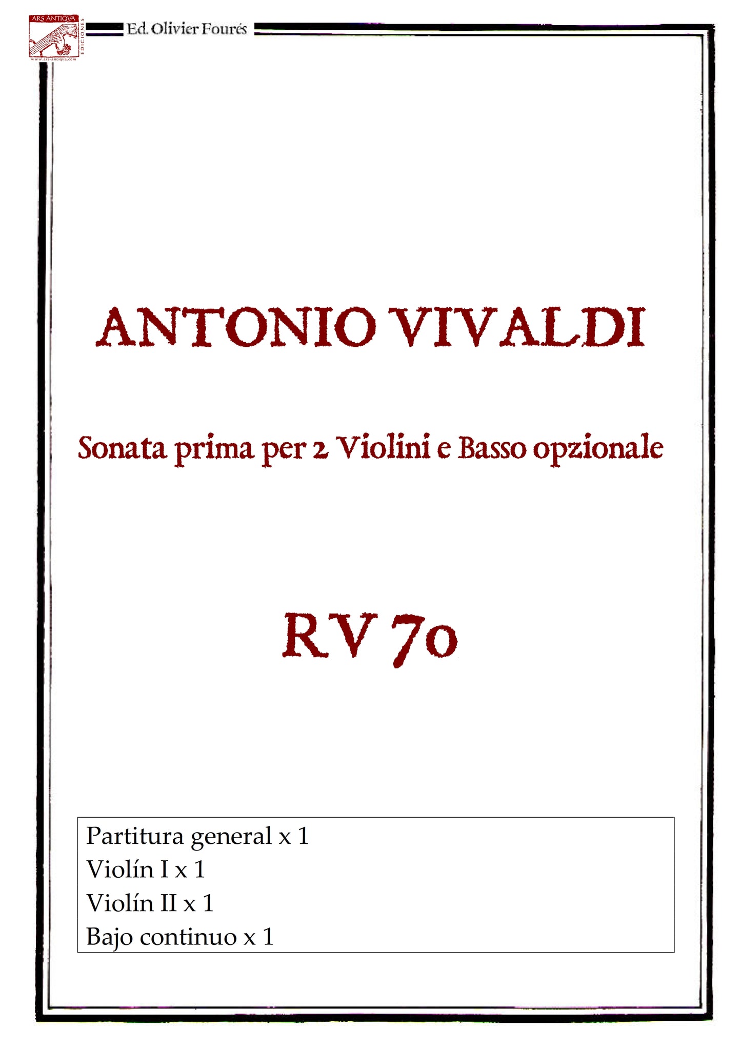 RV 70 Sonata prima per 2 Violini e Basso opzionale in Fa maggiore