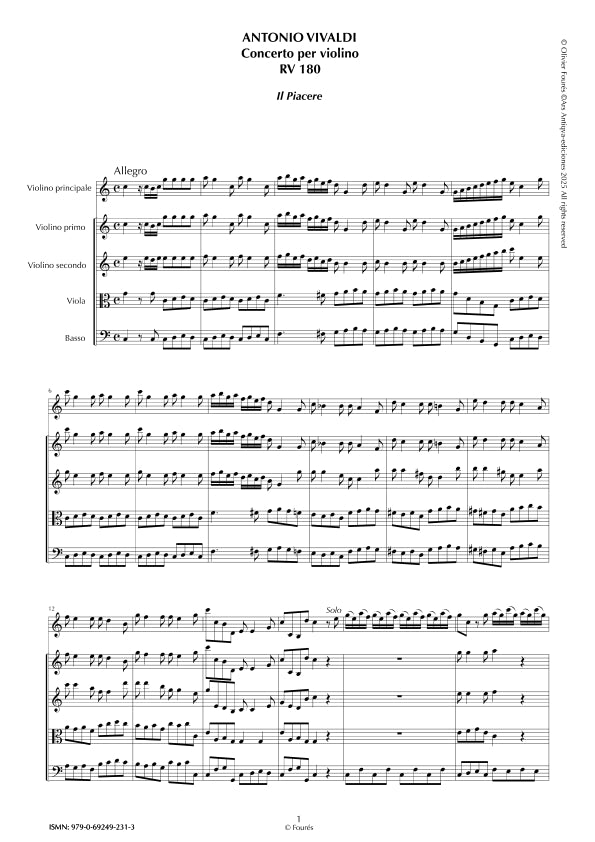 RV 180 Concerto per Violino in Do maggiore -IL PIACERE- "Il Cimento dell´Armonia e dell´Invenzione" opera ottava N.VI