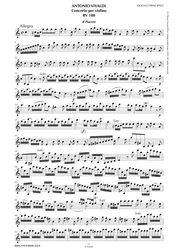 RV 180 Concerto per Violino in Do maggiore -IL PIACERE- "Il Cimento dell´Armonia e dell´Invenzione" opera ottava N.VI