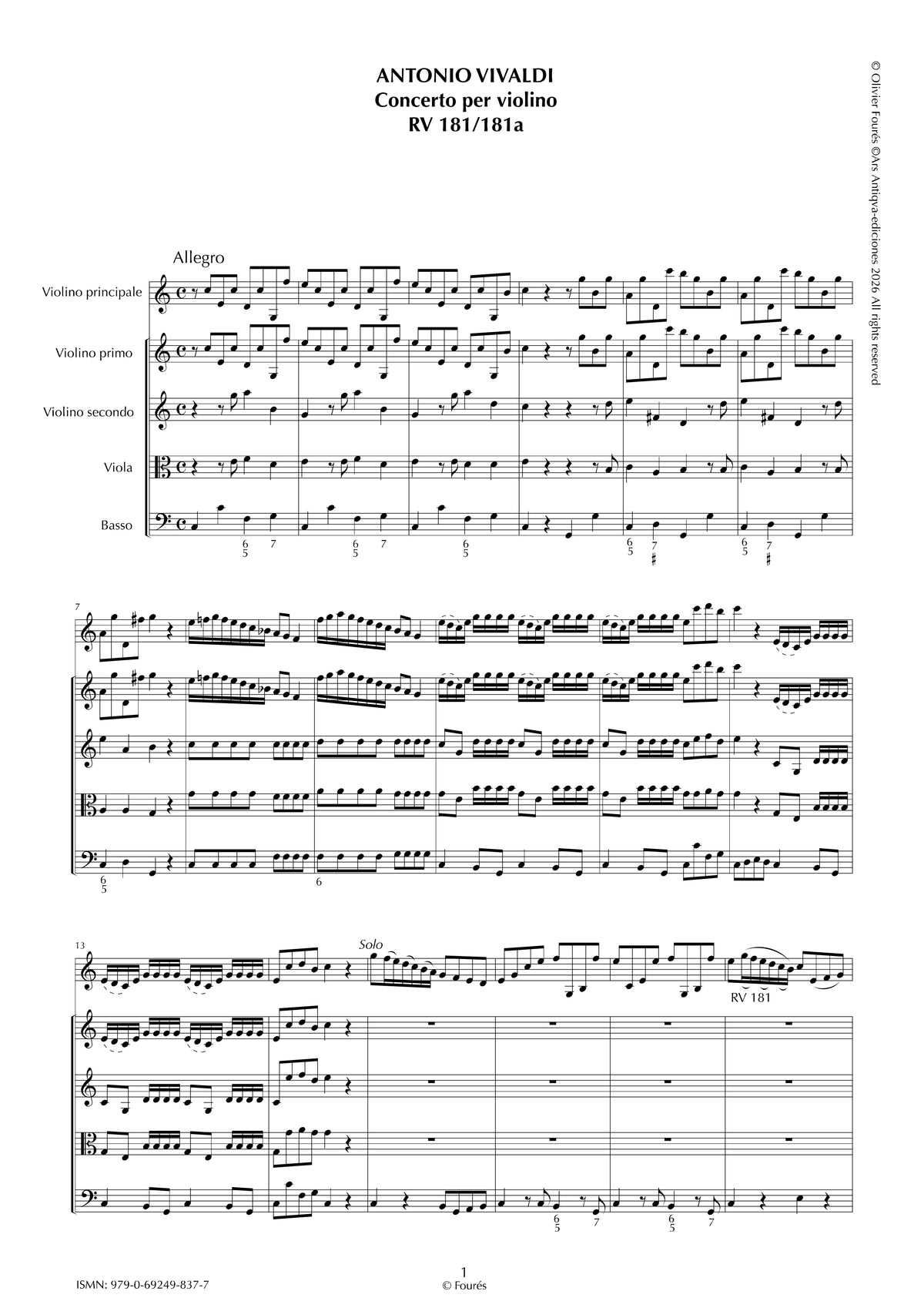 RV 181 / RV 181 a Concerto per Violino in Do maggiore  "La Cetra" opera nona n.I