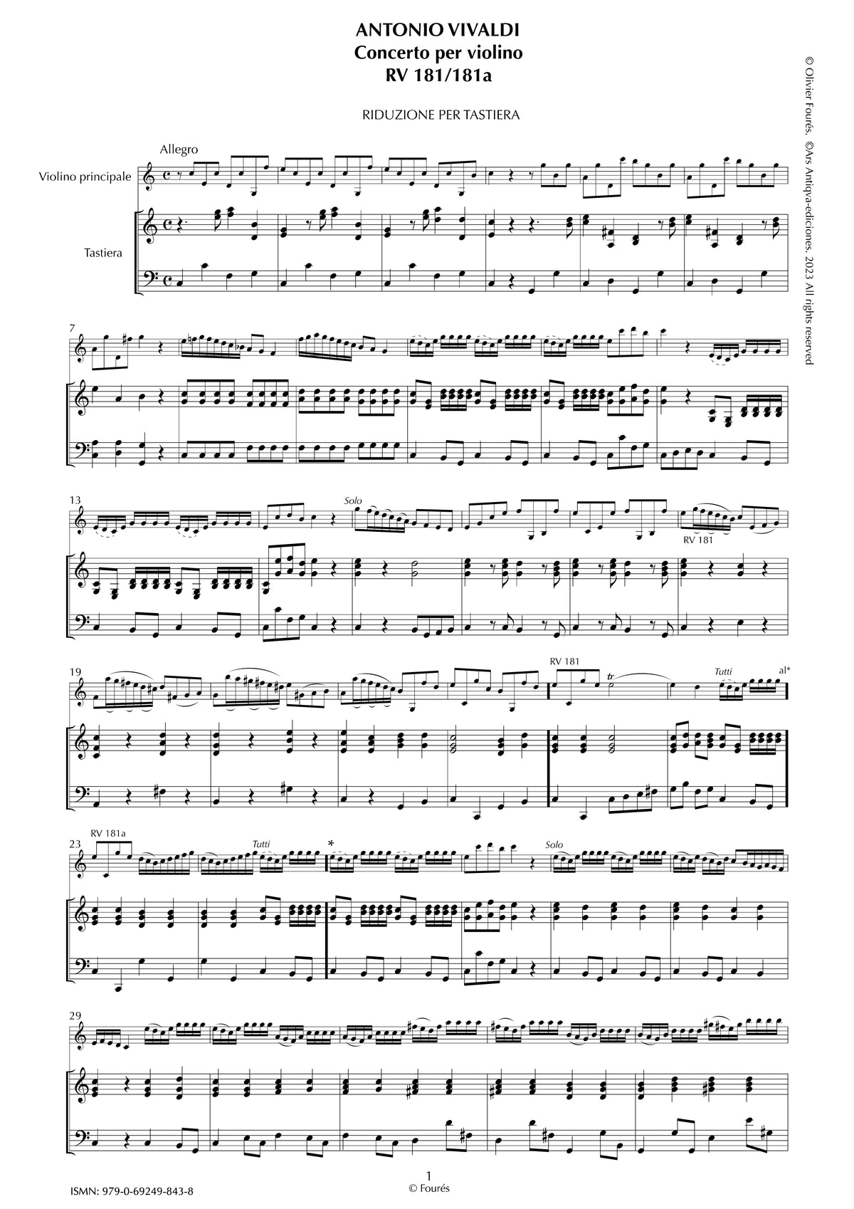 RV 181 / RV 181 a Concerto per Violino in Do maggiore  "La Cetra" opera nona n.I