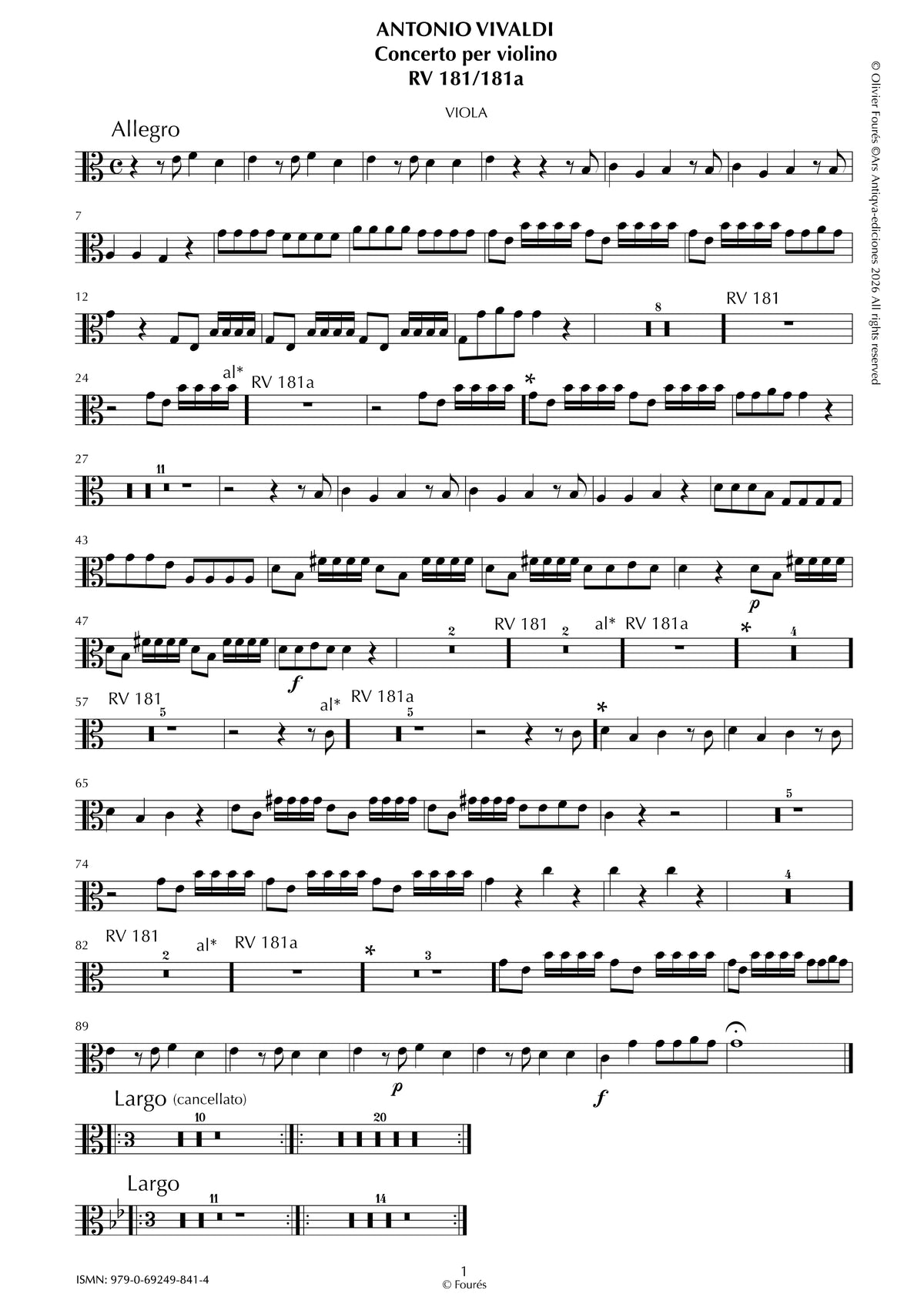 RV 181 / RV 181 a Concerto per Violino in Do maggiore  "La Cetra" opera nona n.I
