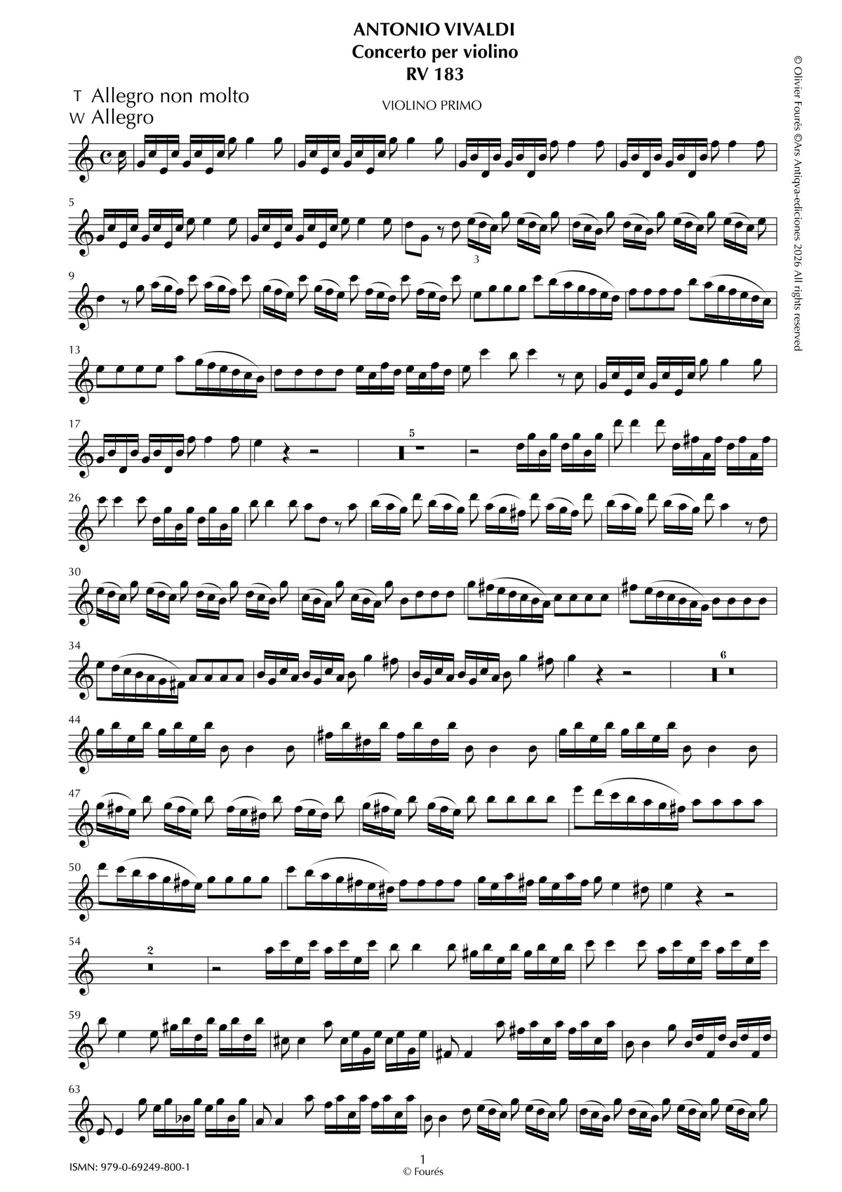 RV 183 Concerto per Violino in Do maggiore