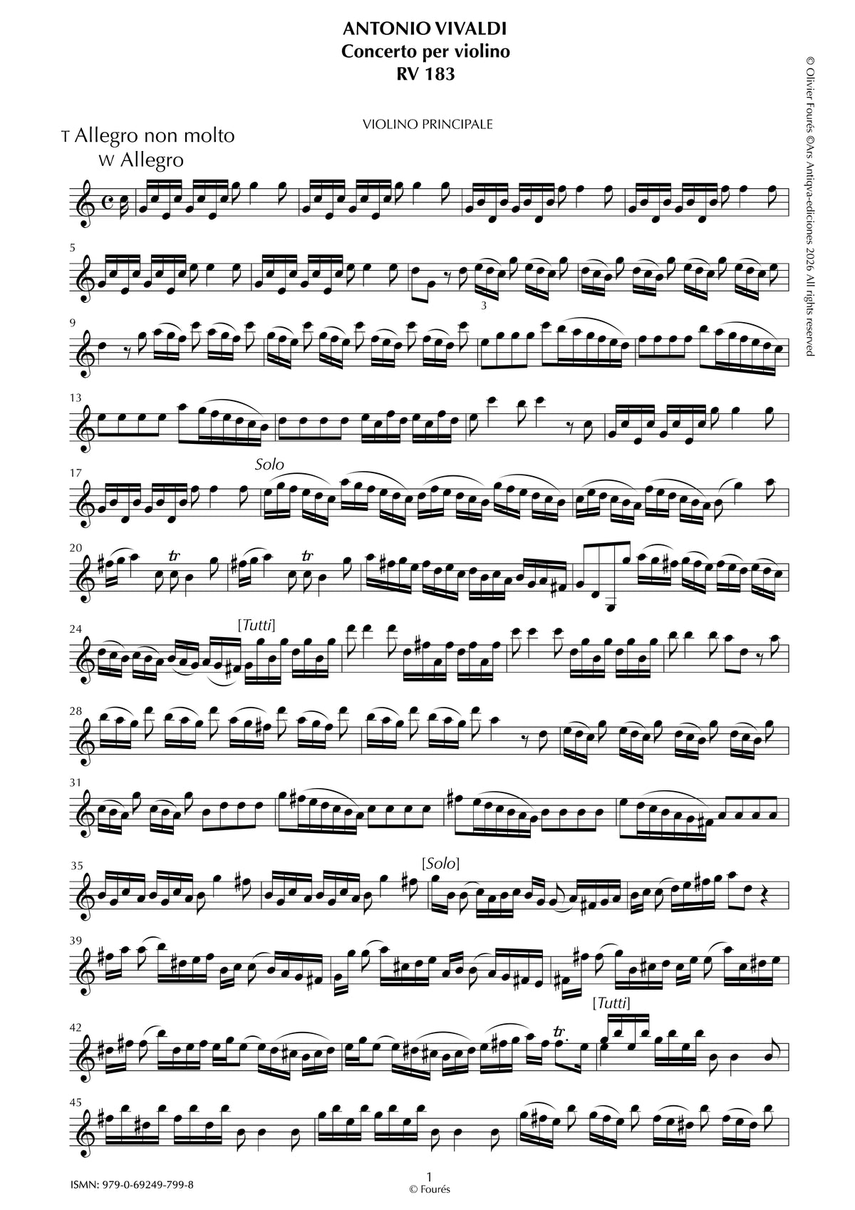 RV 183 Concerto per Violino in Do maggiore