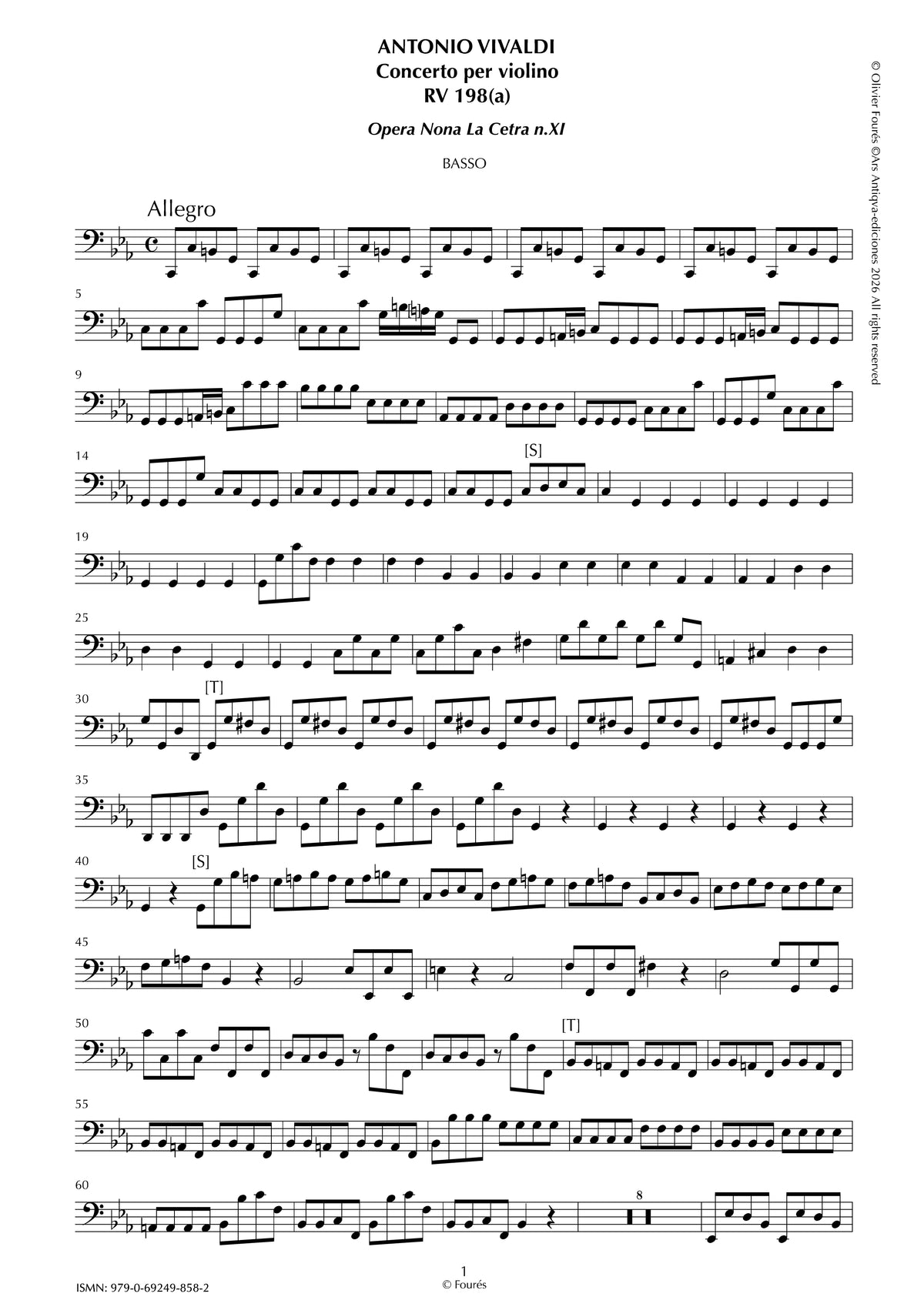 RV 198/ RV 198 a Concerto per Violino in do minore"La Cetra" opera nona n.XI